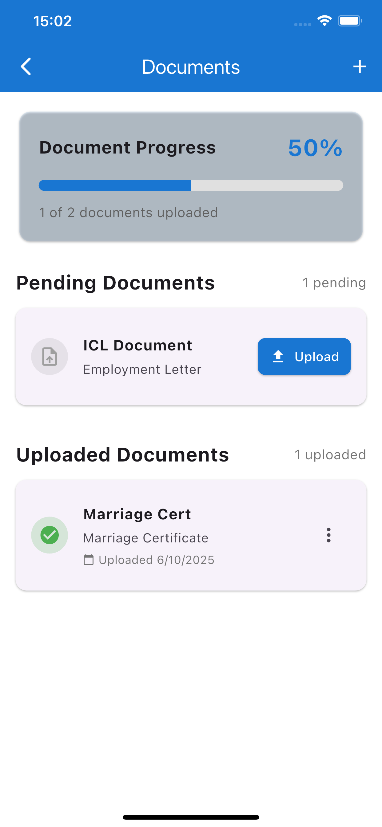 App screenshot visa list